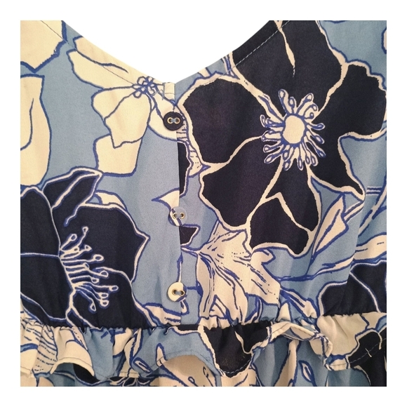 Harlow & Rose Blue Tropical Floral Midi Sundress Smocked Size Medium - Picture 4 of 7